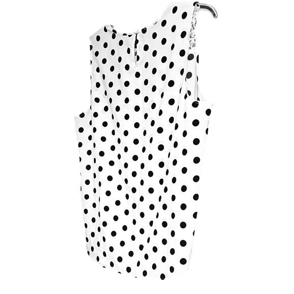 NO MFG. TAG SLEEVELESS PULL-OVER RND NECK BLOUSE, WOMEN-XL-WHITE/BLACK POLKA DOT - Picture 7 of 10